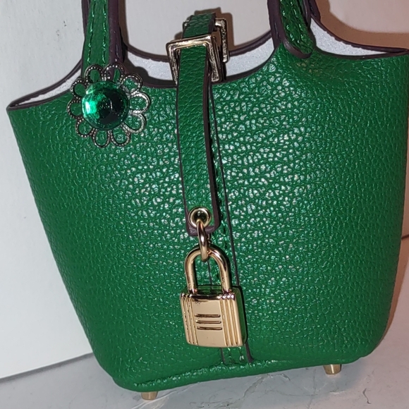 Green Rhinestone Jewel on Green Mini Bag Charm Storage Accessory - Picture 7 of 9